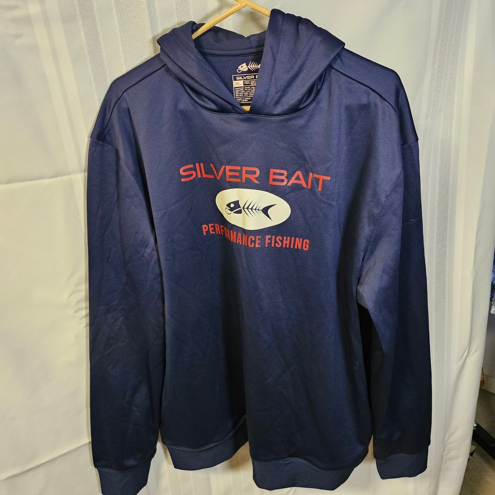 Silver Bait Hoodie Mens XL Blue Performance Fishing Graphic Long Sleeve Pullover